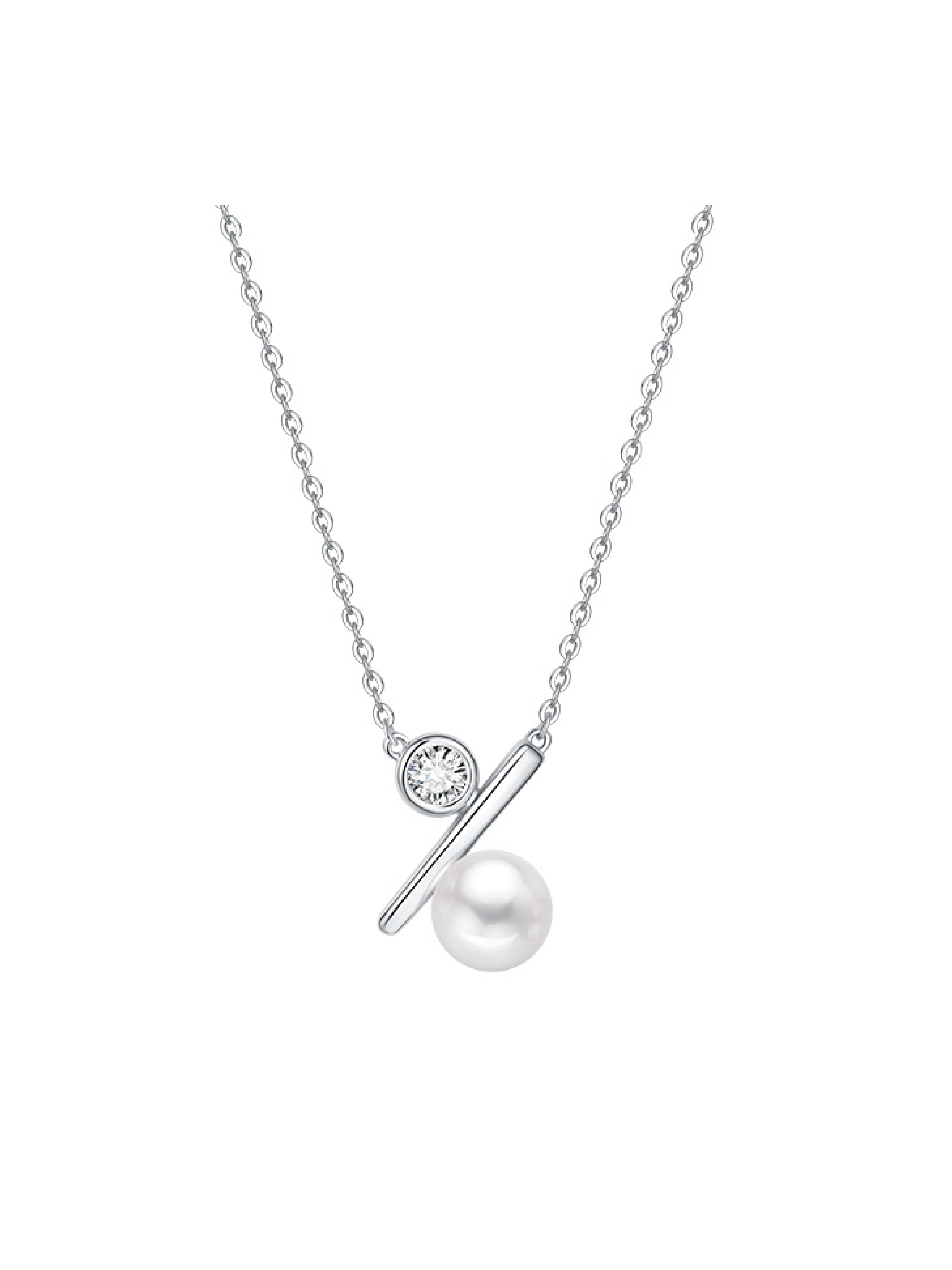 Modern Percentage Freshwater Cultured Round Pearl Diamond Necklace