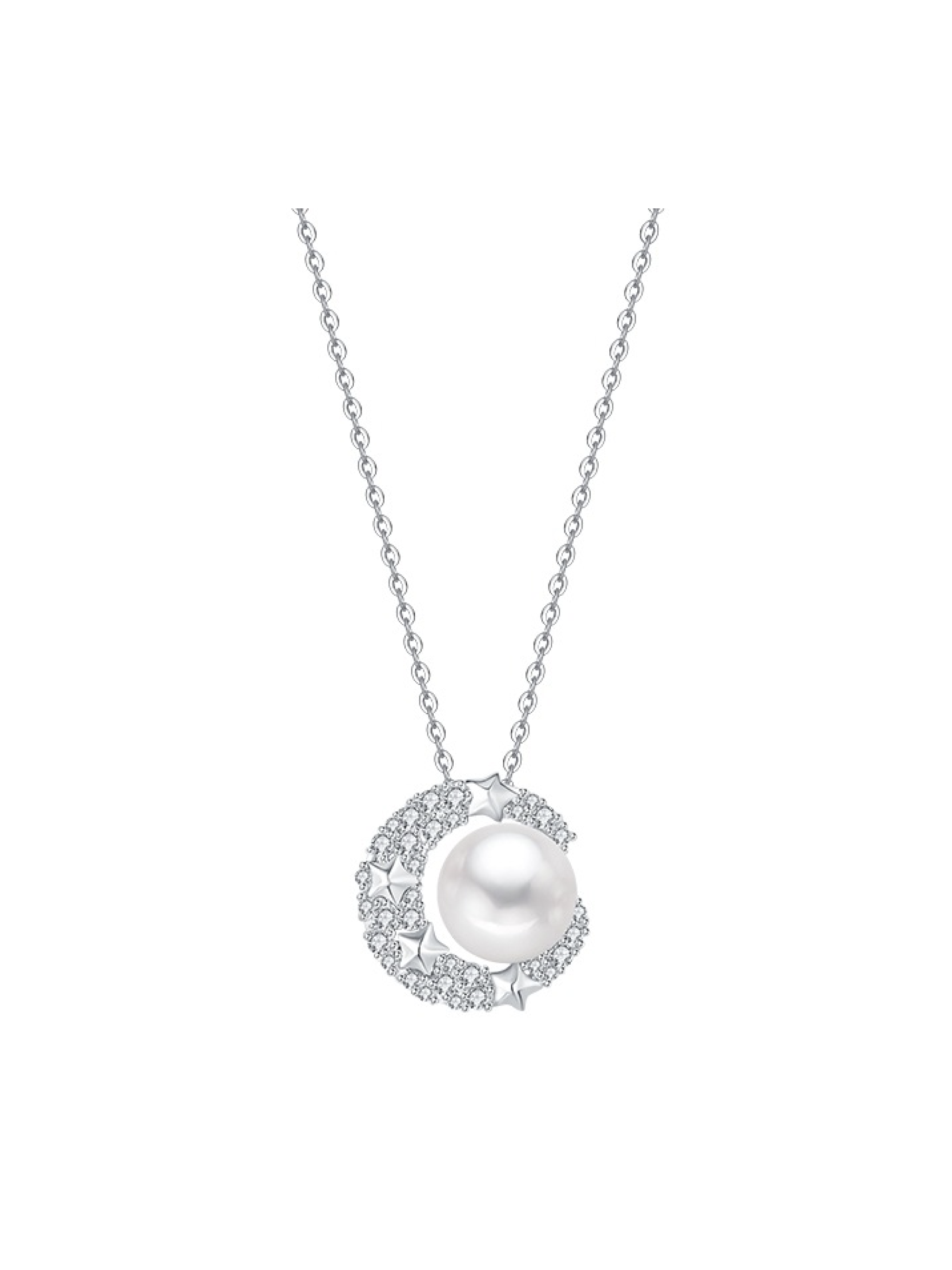 Moonlight Serenity Freshwater Cultured Round Pearl Diamond Necklace