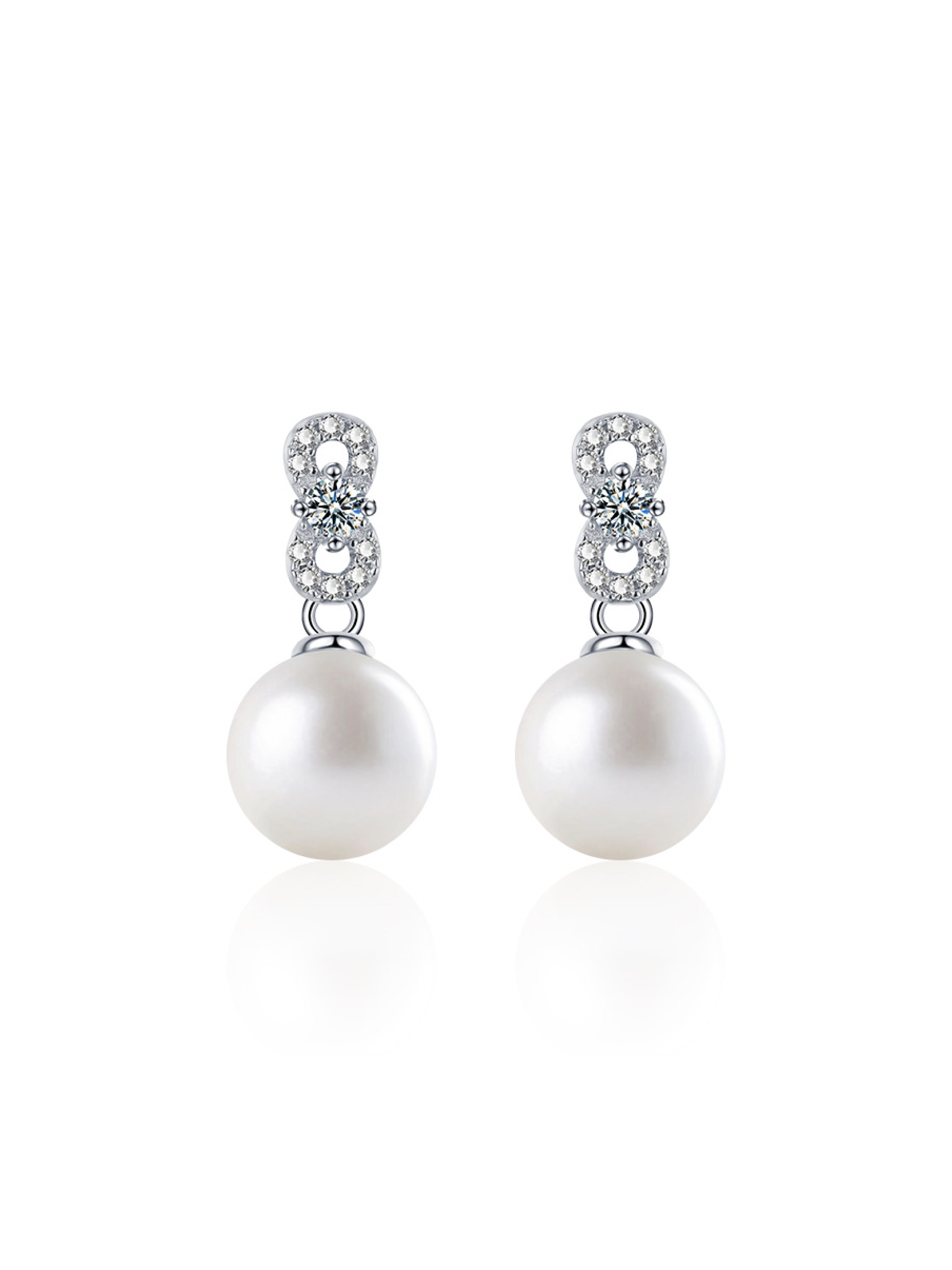 Infinity Grace Freshwater Cultured Round Pearl Diamond Earrings