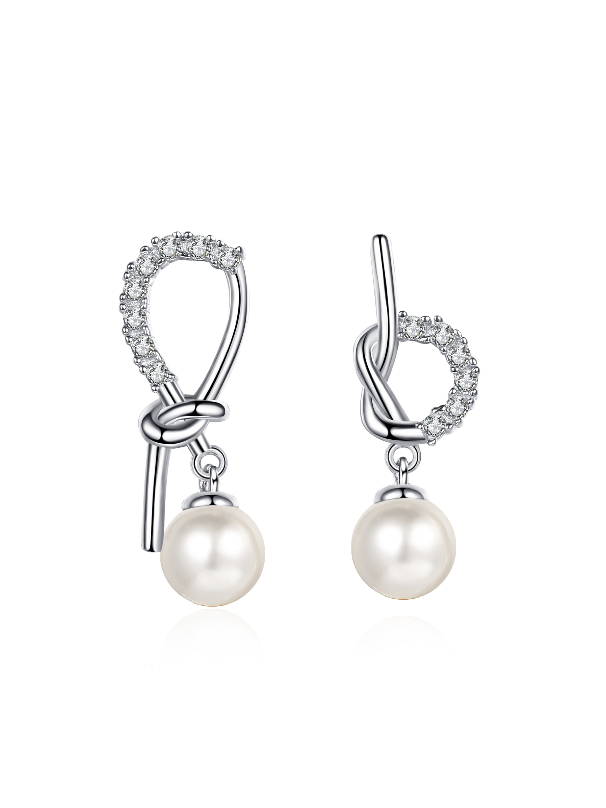 Twist & Knot Bow Freshwater Cultured Round Pearl Diamond Earrings