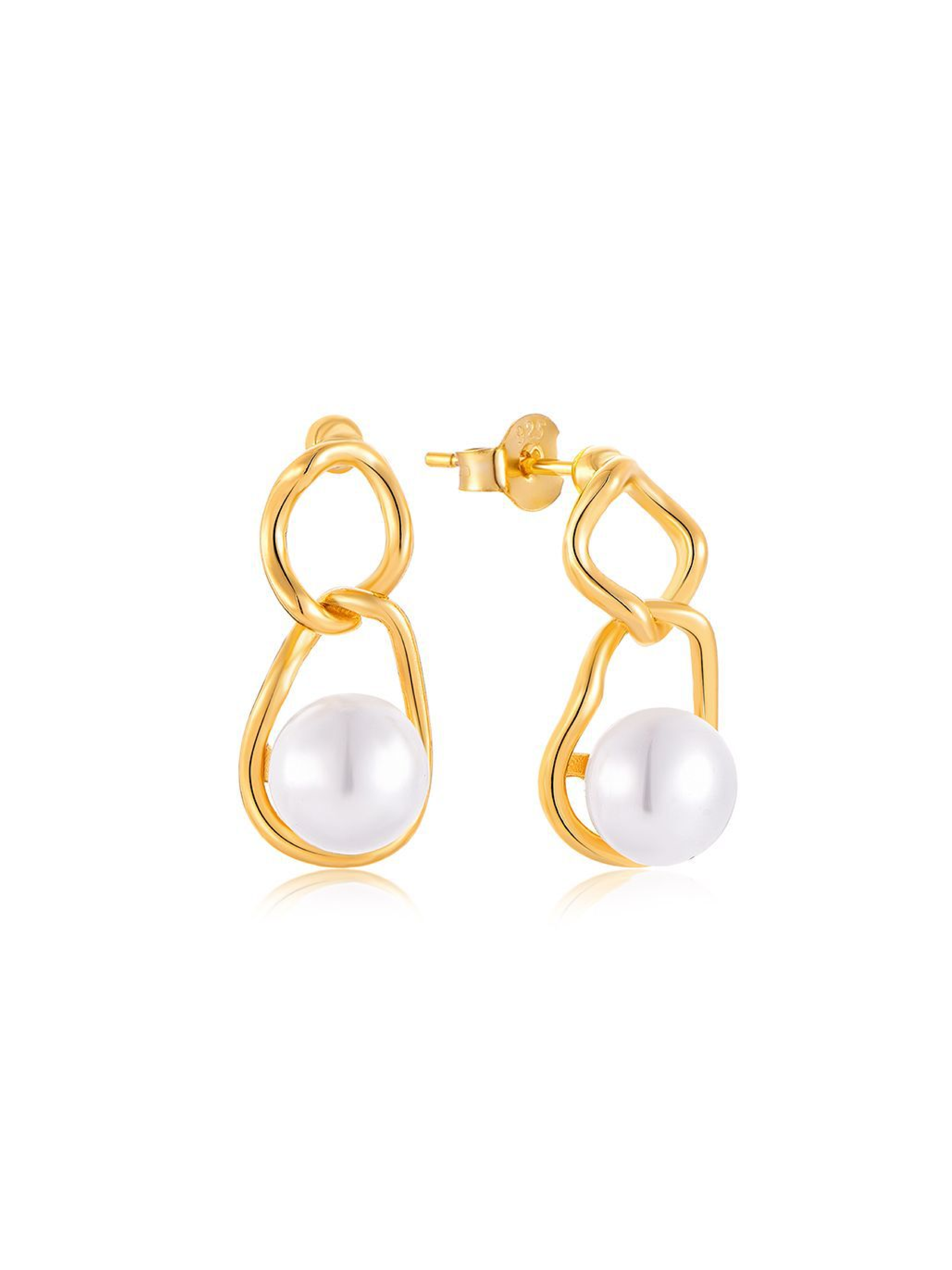 Gold Twist Freshwater Cultured Round Pearl Earrings