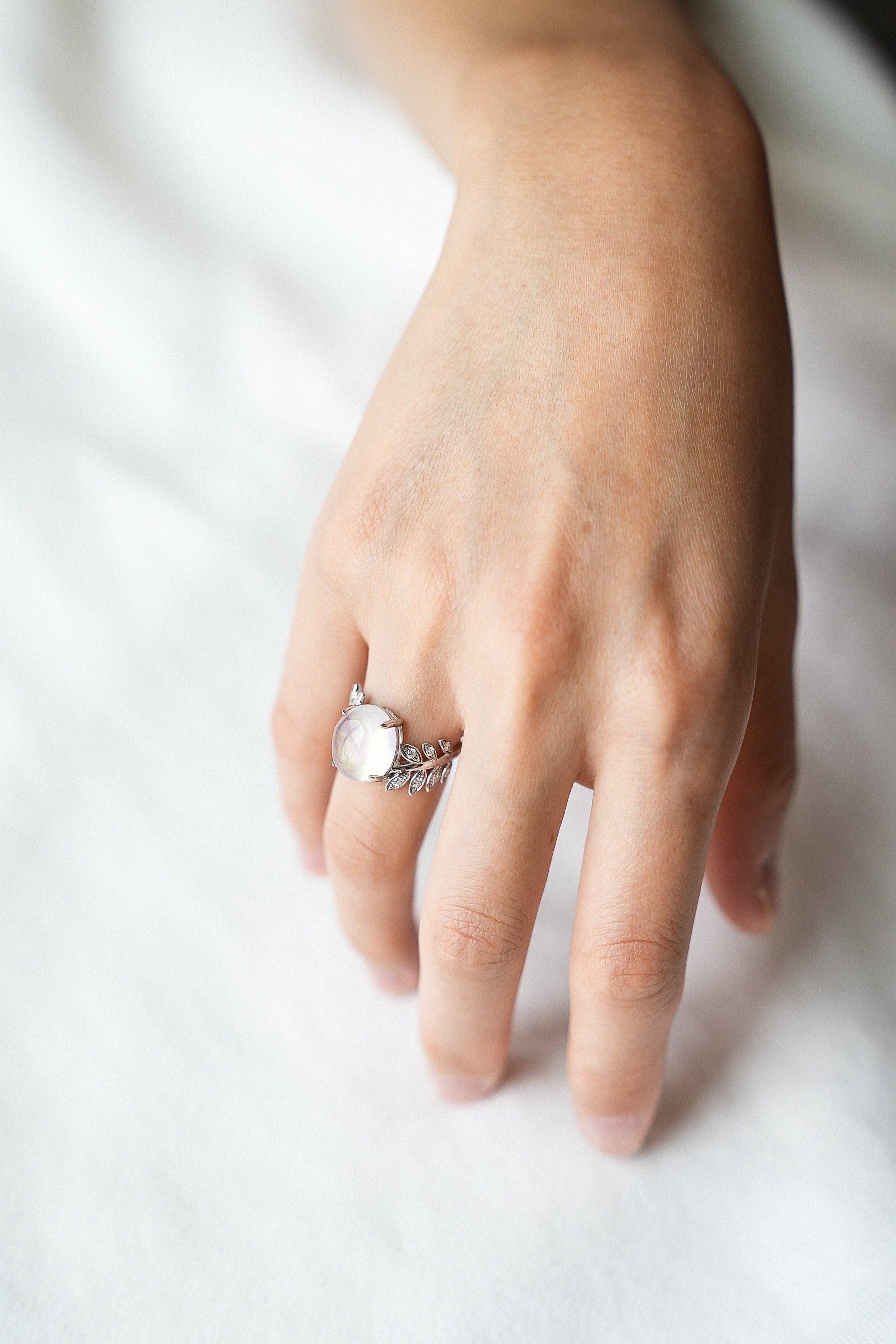 Enchanted Leaf Jadeite Jade & Lab Grown Diamond Ring